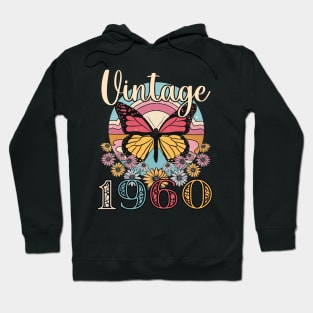 Floral Butterfly Retro Vintage 1960 63rd Birthday Hoodie